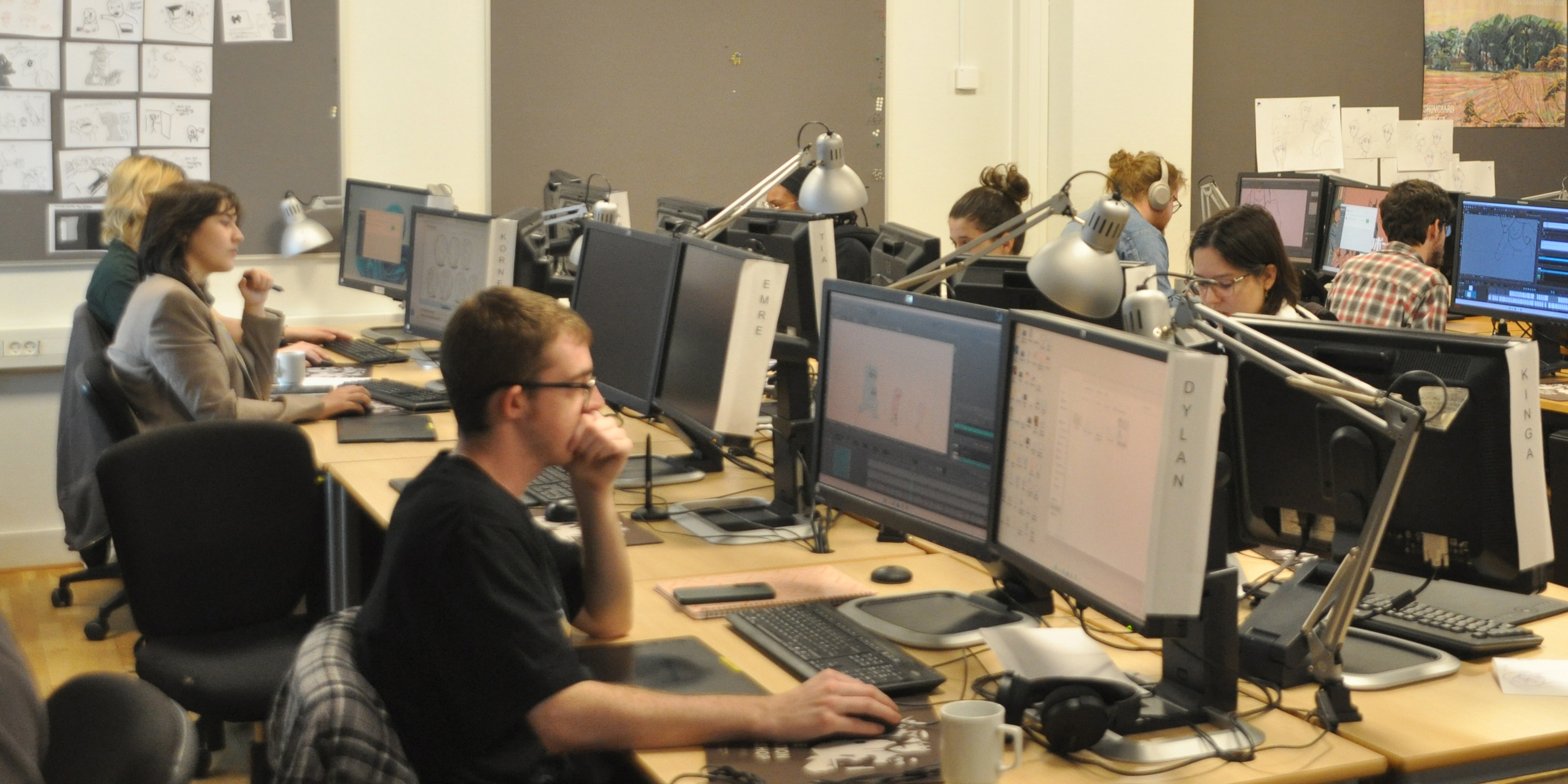 Students working on 2d animation during summer school