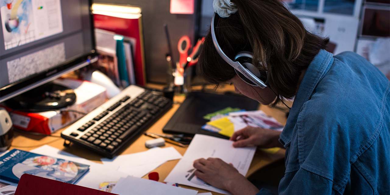 Student working at their workstation